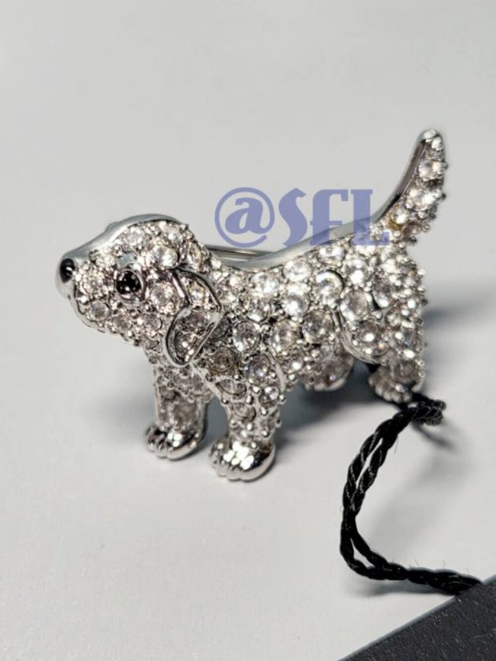 Swan Signed Swarovski Crystal Puppy Dog Pin Brooch Silver Tone Rhodium Plated